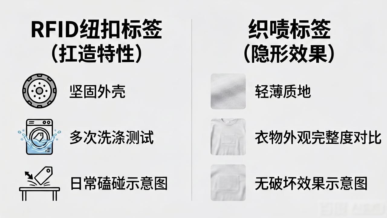 RFID电子标签服装纽扣式与织唛标签的区别介绍_标签扣怎么安装_标签的扣子怎么打开